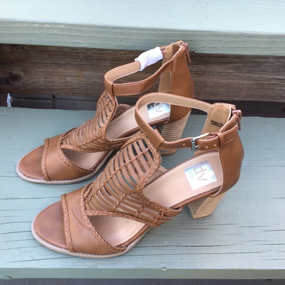 Dolce Vita Brown Chunky Heels  Woven Design Peep Toe Strappy Sandals NWT Size 10